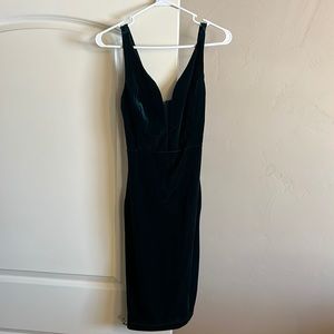 Emerald Green Velvet Deep Neck Dress